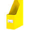 Yellow plastic file holder with blank label. Light yellow interior, silver nameplate, angled viewpoint.