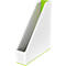 White slanted magazine holder with neon green accents.