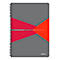 Grijs notitieboek met spiraal en design van rood- en oranjetinten. Opschrift "The Office Notebook".