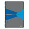 Grijs notitieboek met blauwe driehoeken en spiraalbinding. Tekst: The Office Notebook en Leitz logo.