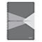 Grijs spiraalgebonden notitieboek, abstract ontwerp. Opdruk: "The Office Notebook", Leitz logo.