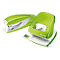 Green stapler and hole punch from the brand Leitz on a white background.