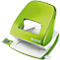 A green hole puncher against a white background. The hole puncher has the brand name Leitz.