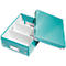Turquoise storage box with lid; internal division with white compartments.