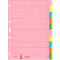 Pink grid sheet protector with colored tabs. Printed logos and numbers.