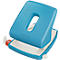Light blue hole punch with white paper, Leitz lettering. Red adjuster.