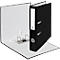 A black file folder, opened, showing the inside with metal clips and a white label with text.