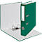 Open green binder with white interior and metal mechanism. White label on the side.