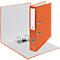 An open, orange binder, partially open. A white label and an FSC seal are visible on the spine.