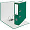 A green file folder, opened, with white interior and silver levers. The paper label is white.