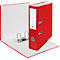 Red file folder, shown open, with white interior and metal lever mechanism.