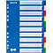 Blue Leitz index card set with 10 white labelable tabs. Each tab is numbered. The A4 format and PP quality are indicated.