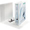 White Leitz binder with open cover, metal mechanism and product imprint. The background is also white.