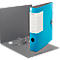 Blue Leitz binder with a white label and an open, gray folder. The binder stands on the open side. The brand name is visible on the label.