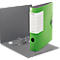 Green Leitz binder, open with silver clips.
