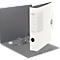 Binder in gray and white. The white binder stands in an open gray binder. Leitz is written on the white binder.