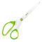 White scissors with green handles; "Leitz" logo on the blade.