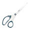 White scissors with blue-gray handles. The brand name Leitz is written on the blade.