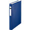 Blue file folder with white label, slightly open.