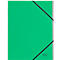 Grüner Leitz Ordner mit schwarzem Gummibandverschluss, graue Seiten. Logo unten rechts.