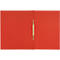 Offener roter Ordner mit goldenem Metallverschluss.