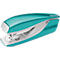 Teal and white stapler, LEITZ logo, close-up.