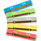 Colorful file folder levers with gold-colored clamps. Inscription: Leitz 3701. Blue, green, gray, yellow, red.