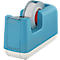 Blue tape dispenser with white base and Leitz logo. Tape is loaded and ready to tear.