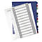 A bundle of white, grey, and blue folder dividers, with numberings from 1 to 12 overlapping. The Leitz logo is visible.