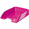 A pink letter tray, photographed at an angle from above.
