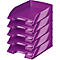 Stack of purple document trays. Each tray has a slightly curved front.