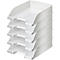 White, stackable file tray system with five compartments.