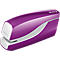 A purple stapler, by Leitz. The stapler has an elegant shape with white accents.