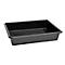 Zwarte rechthoekige plastic bak met afgeronde hoeken, leeg, op witte achtergrond.