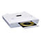 Ein weißer CD-Player mit herausgezogener CD-Lade. Knöpfe mit Aufschriften wie Bluetooth, Power und Volume sind zu sehen.