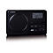 Schwarzes Lenco Digitalradio mit Lautsprecher, LC-Display und Bedientasten vor neutralem Hintergrund.