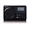 Schwarzes Lenco Digitalradio mit Lautsprecher, LC-Display und Tastenfeld vor weißem Hintergrund.