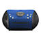 Blau-schwarzer CD-Radio-Player mit Digitaldisplay und Tasten auf weißem Hintergrund.