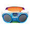 Blau-weiÃŸes Kinder-CD-Radio mit Lautsprechern, Display und bunten Akzenten. Marke: Lenco.