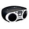 Schwarz-weißer Lenco CD-Player mit Bluetooth, USB-Anschluss und zwei Lautsprechern auf weißem Hintergrund.