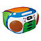 Bunter Lenco Kassetten- und CD-Player in leuchtenden Farben wie Orange, Grün, Blau und Weiß auf weißem Hintergrund.