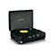 Schwarzer Koffer-Plattenspieler von Classic Phono mit eingelegter Schallplatte vor weißem Hintergrund.