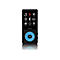 Schwarzer MP3-Player mit blauem Bedienrad und Touchscreen. Auf dem Bildschirm Icons wie Musik, Bluetooth, Video und Einstellungen.
