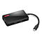 Schwarzer Lenovo USB-C Hub. Auf dem Gehäuse ein rotes Lenovo Logo. Kabel mit USB-C Stecker.