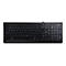 Schwarze Lenovo Tastatur mit Standard QWERTY Layout vor weißem Hintergrund.