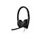 Casque Lenovo EPOS noir. Écouteurs avec trous, microphone et câble.