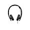 Casque noir sur fond blanc. Les écouteurs ont de petits trous.