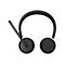 Schwarzes On-Ear-Headset mit verstellbarem Mikrofonarm vor weißem Hintergrund.