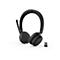Casque sans fil noir avec microphone et dongle USB. Sur fond blanc.