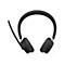 Casque supra-auriculaire noir avec bras de microphone, sur fond blanc.